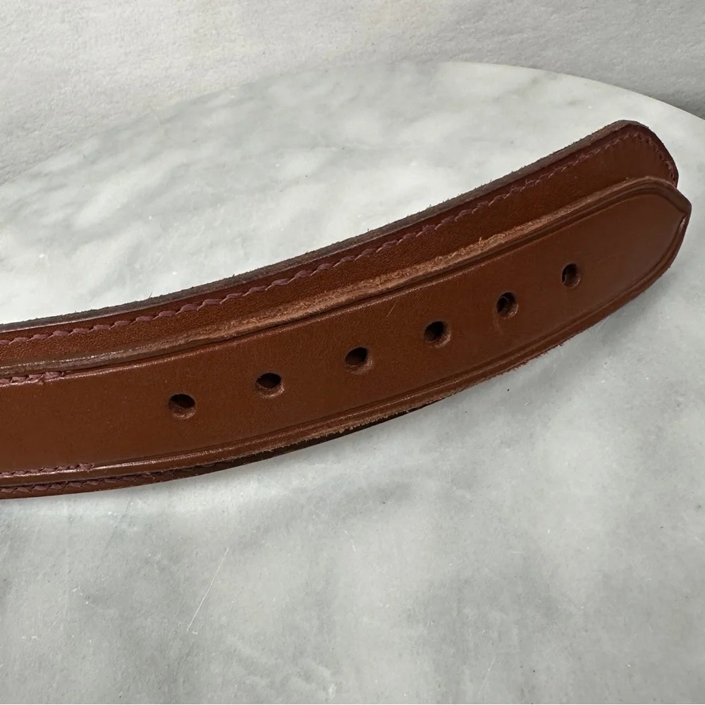 44 Brown dark Leather Belt gold buckle vintage brass ranger‎ western wide